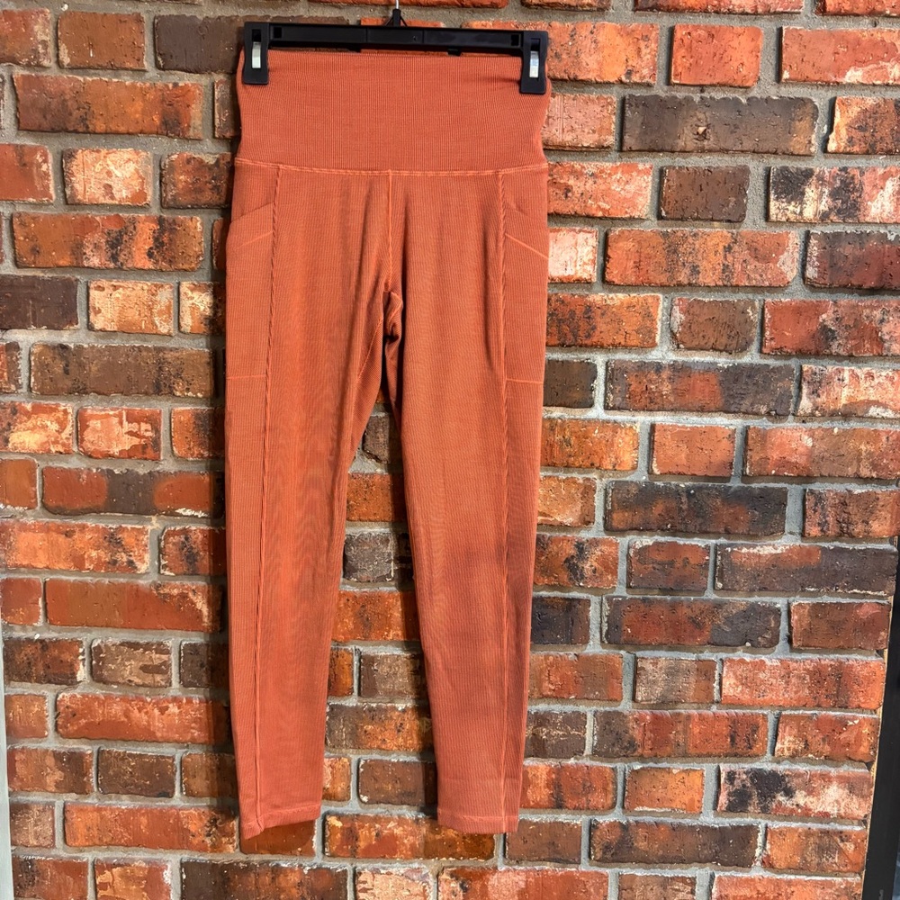 Prana womens ribbed high waisted ankle leggings orange S